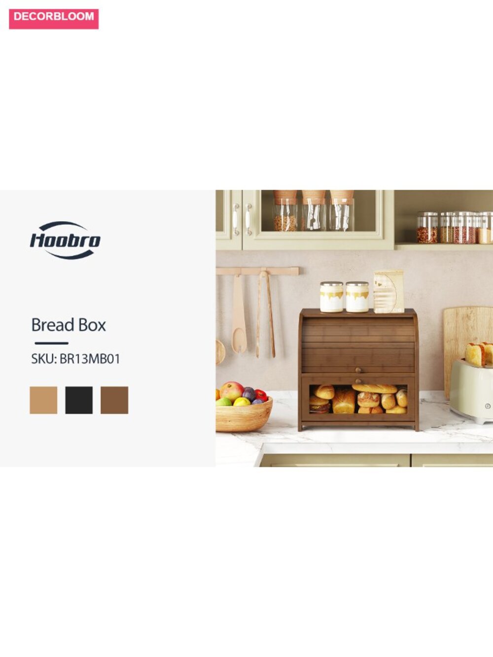 Bamboo 2-Tier Roll-Top Bread Box Storage for Kitchen Countertop - Picture 6 of 6